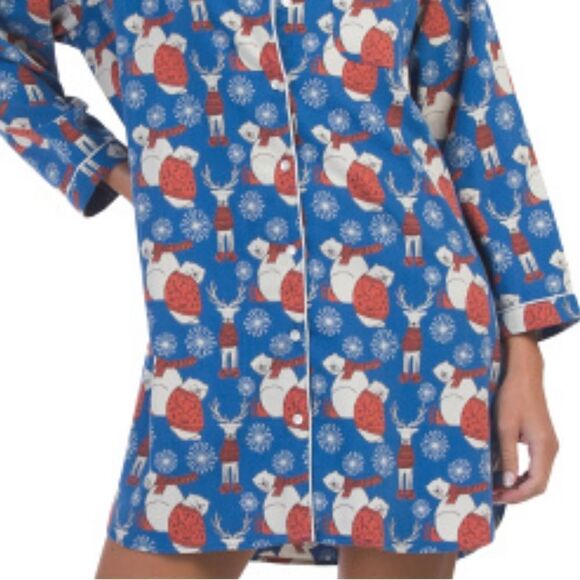 Mahogany Snow Buddies Polar Bears Rain Deer Flannel Sleep Night Shirt - Picture 4 of 6